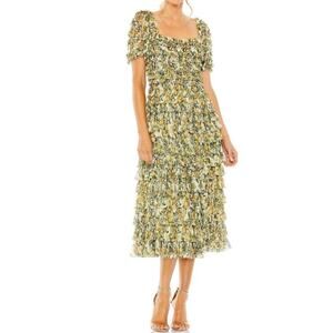 MAC DUGGAL 8232 Micro Ruffle Tea Length Dress, Size 18W New with Tag $498